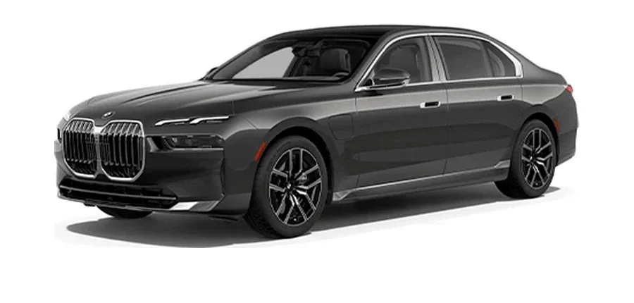 Black luxury sedan detailed and ready for the coastal Los Angeles to Santa Barbara run up the 101