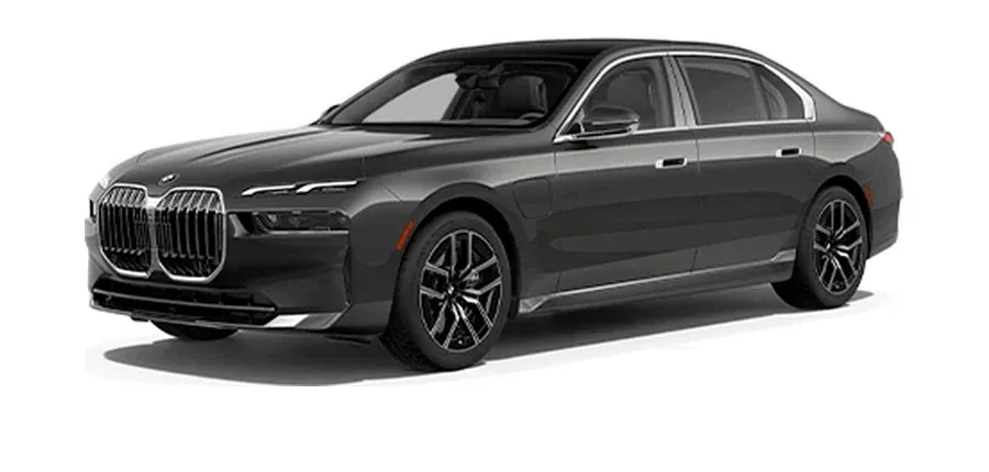 Black luxury sedan detailed and ready for the coastal Los Angeles to Santa Monica run to the beach